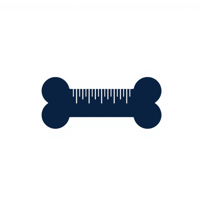 Minimalist line art icon of a dog bone with measuring ruler markings, representing the measured and healthy chews and treats category.